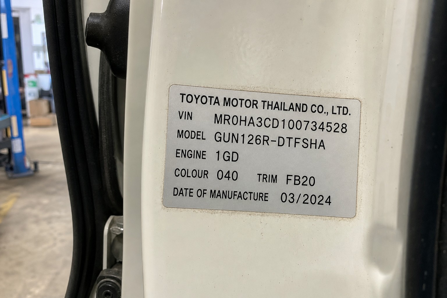 The HiLux's VIN plate